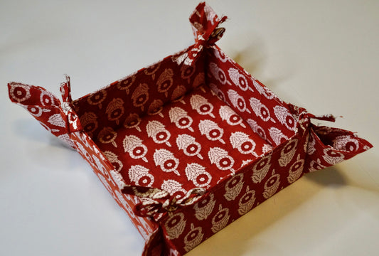 Crimson Acorns Fabric Tie Basket