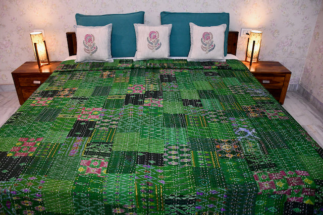 Emerald Patchwork Kantha Quilt