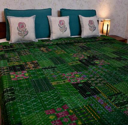 Emerald Patchwork Kantha Quilt