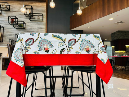 Chic Red Floral Cotton Tablecloth - DewDropHues