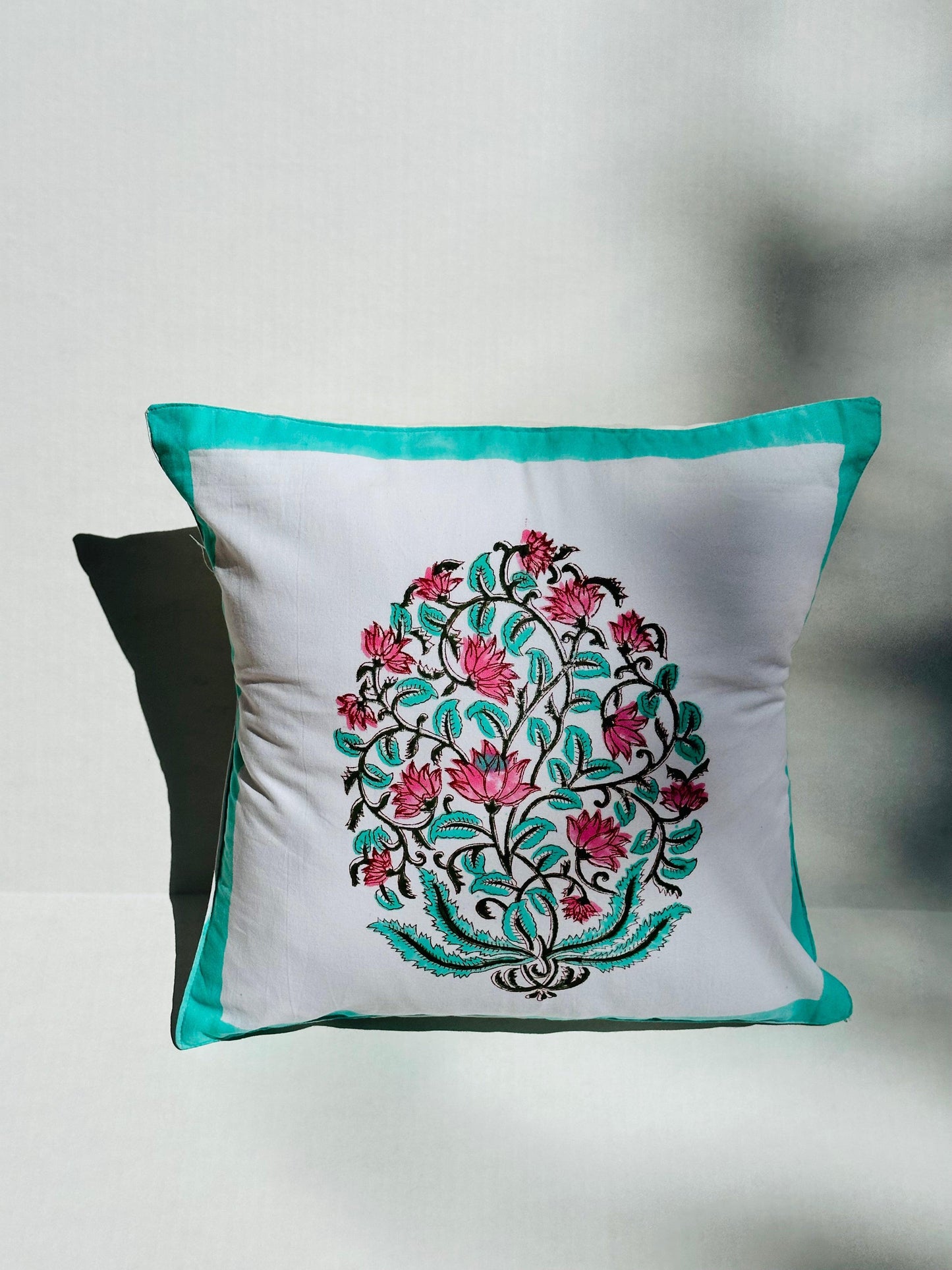 Coastal Eden Lotus Motif Throw Pillow Cover - DewDropHues