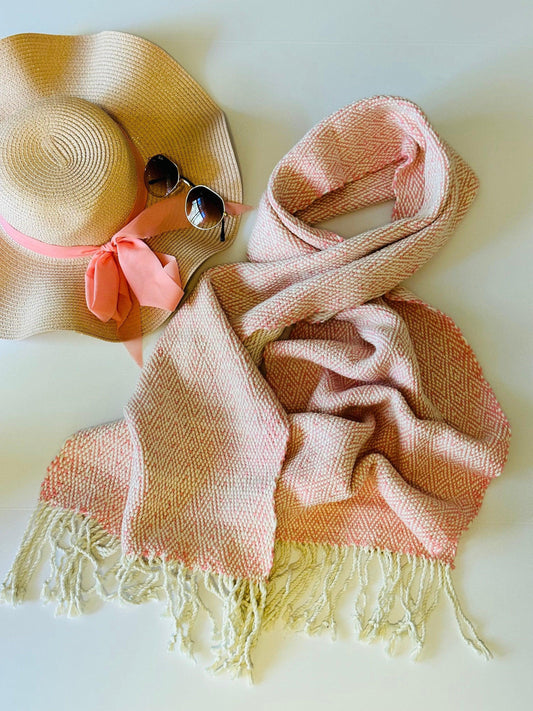 Pink Diamond Twill Handwoven Summer Scarf - DewDropHues