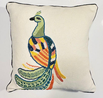 Ornate Peacock Beaded Throw Pillow Cover - DewDropHues